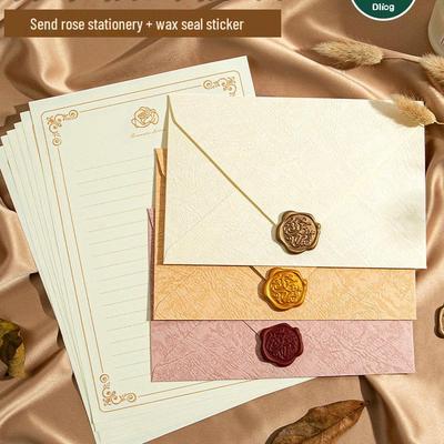 Conjunto de Papel e Envelope com Textura de Madeira Retrô para Cartas de Amor Românticas