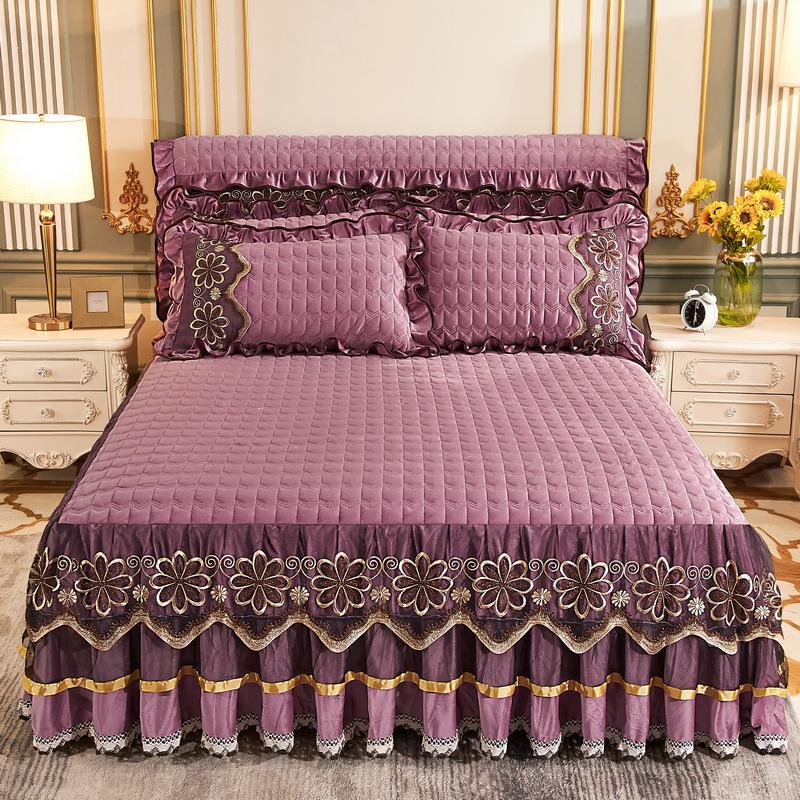 Luxury Winter Crystal Velvet Thicken Quilted Bedspread King Queen Size Flannel Bed Skirt Not Including Pillowcase