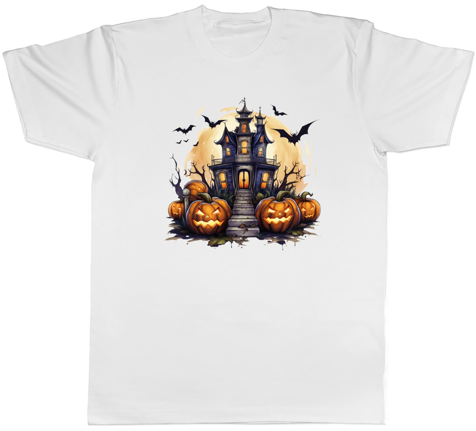 Spooky Halloween Unisexs TShirt Haunted House Pumpkin Bats Tee Gift S