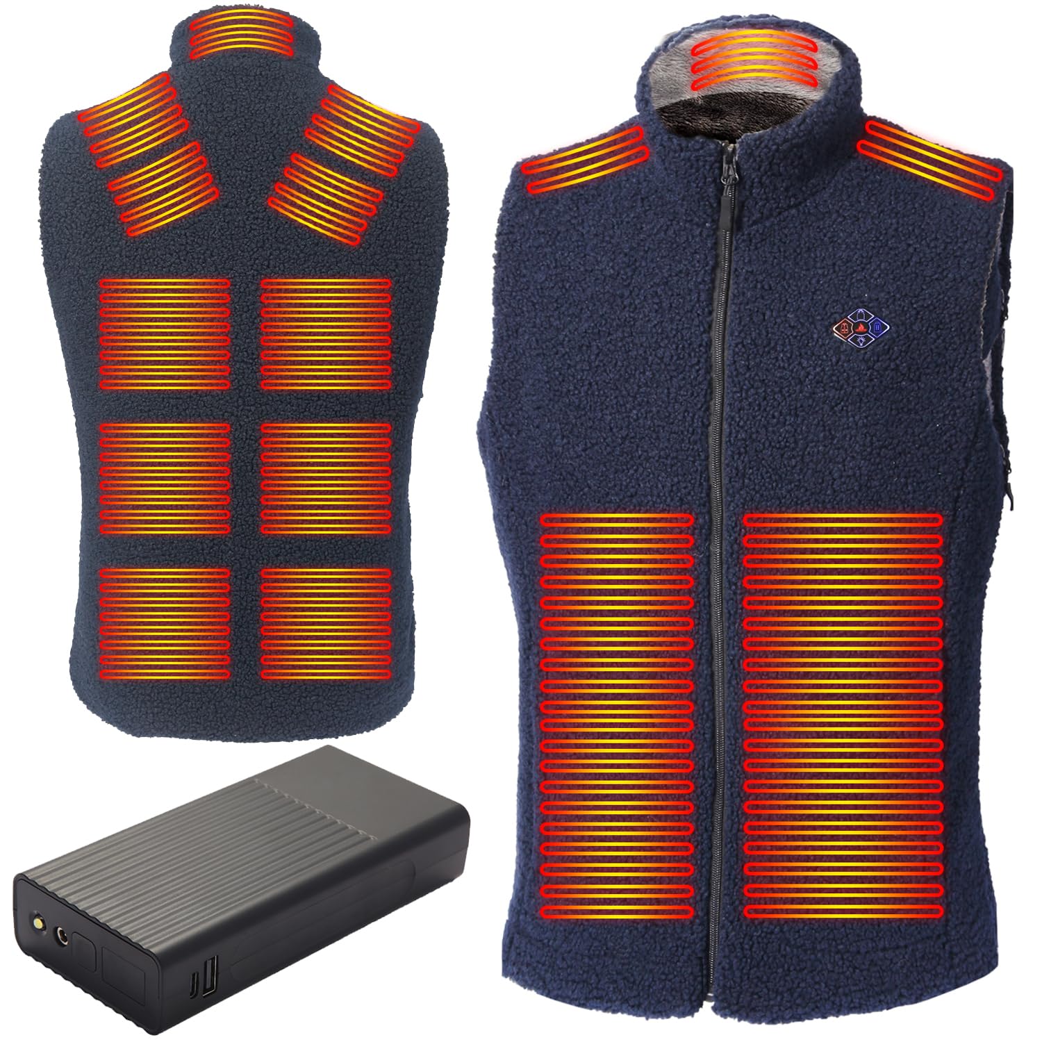 

KOMOAKI Electric Heated Vest with Boa DC 9V 5V High Brushed Heating in All Cold Protection for Outdoor and XL Fleece, 3A/USB 3A, Output, 40,000mAh