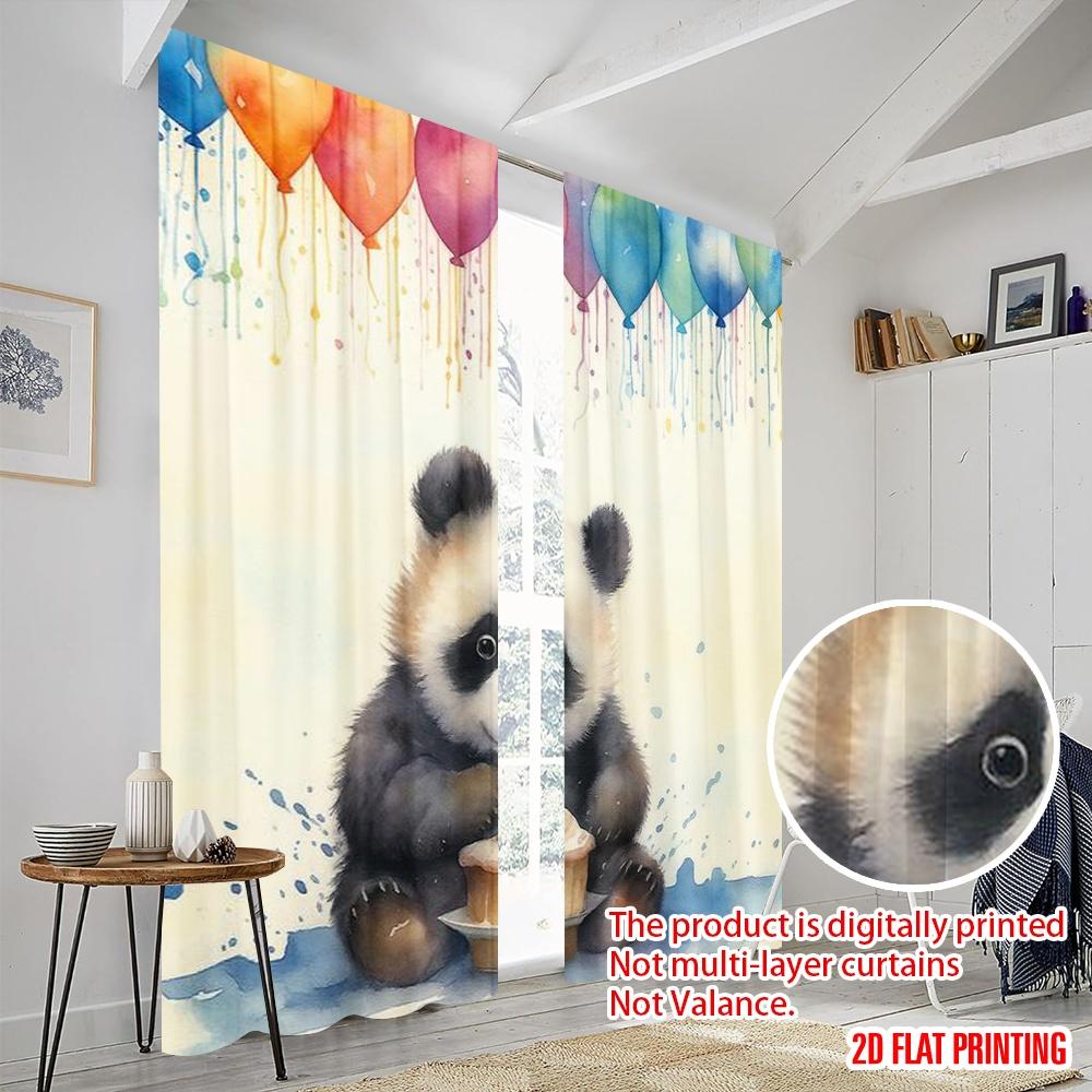 2 szt., druk płaski 2D Zasłona Popularna Panda Party Bliss Wszechstronny Poliester (bez pręta) Świąteczny do Kuchni Salonu