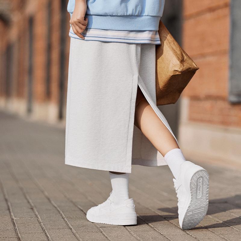 Li Ning Sportmode Serie Wochenende Jugend Retro Bequem Hoch Gewicht Einfarbig Schnürung Lässig Sport Tennis Gestricktes Langes Kleid ASKU144-1