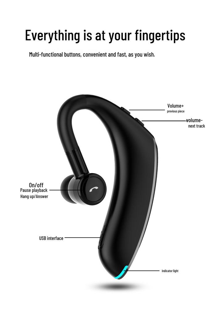 Bluetooth Earphones F900: Single Ear, Clip-On, Wireless, Long Standby, Caller ID, Sporty Design