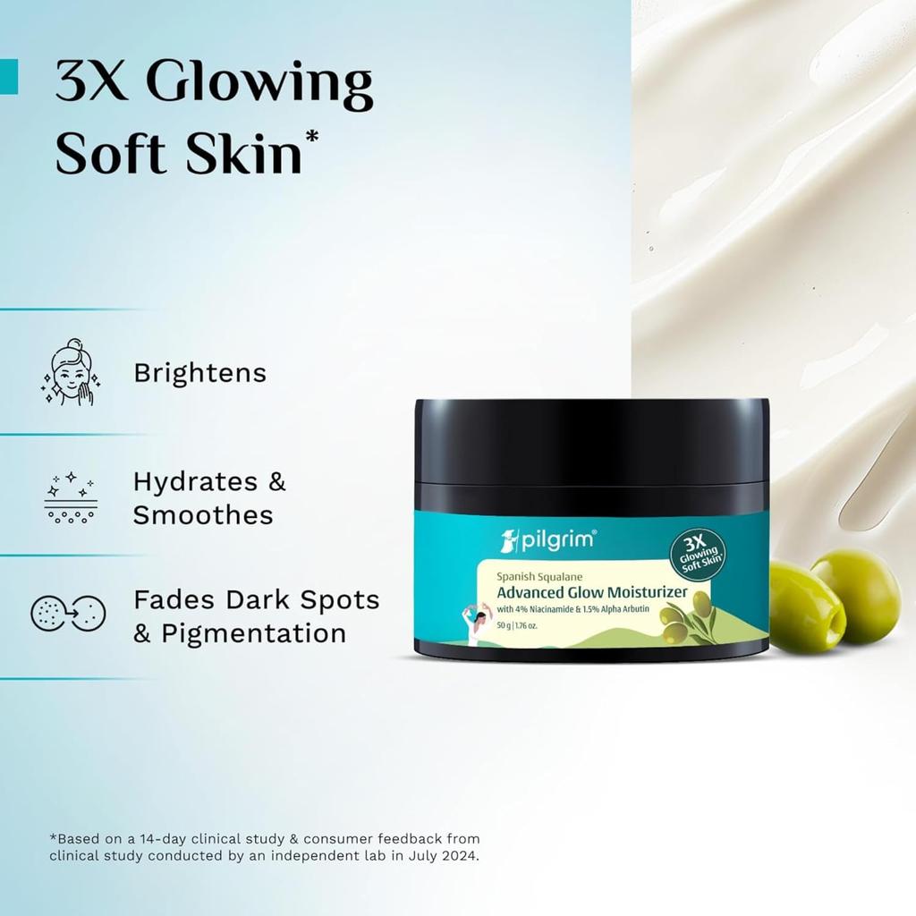 Pilgrim Squalane Glow Moisturizer, 50gm Each (Pack of 2)