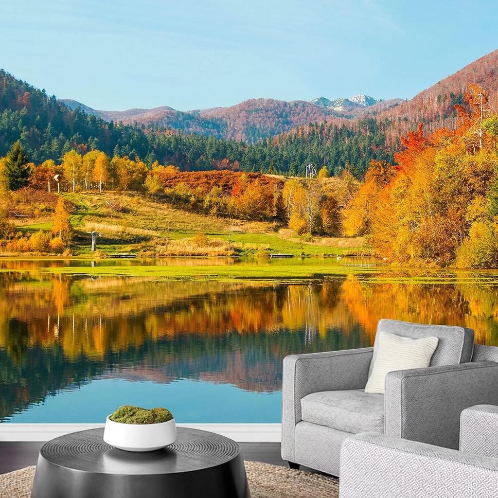 Autumn Lake Landscape Wall Mural Mountains Water Nature Scenic Wallpaper for Home Decor