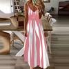 LYRIA Sexy Sleeveless Dress Women Black White Stripe Printed Long Dresses Summer Casual Vacation Party Dress Robe