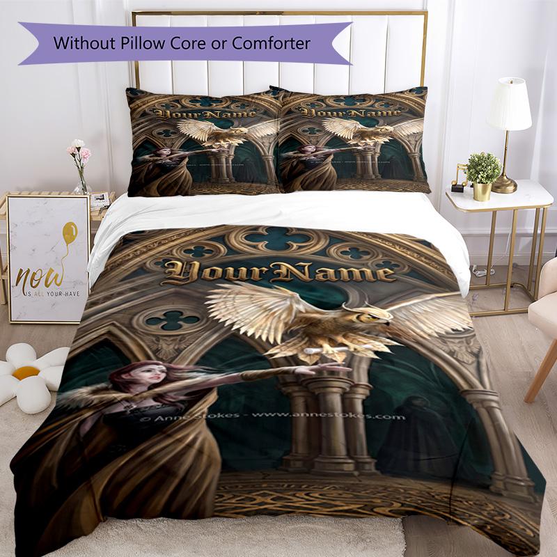 Gothic Illustrations Customize Your Name Bedding Set Breathable Duvet Cover with Pillowcases Home Decoration Birthday Gift