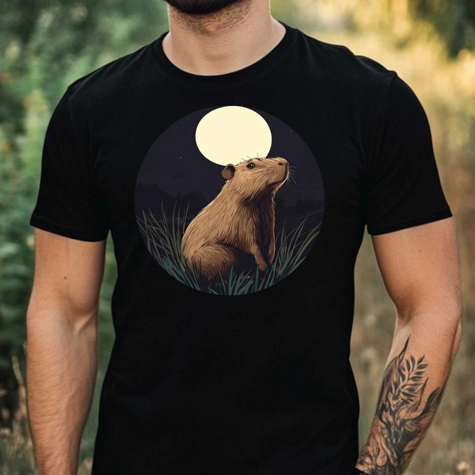 T-Shirt Herren Capybara im Mondlicht Motiv Baumwolle Größe XS bis 5XL XL