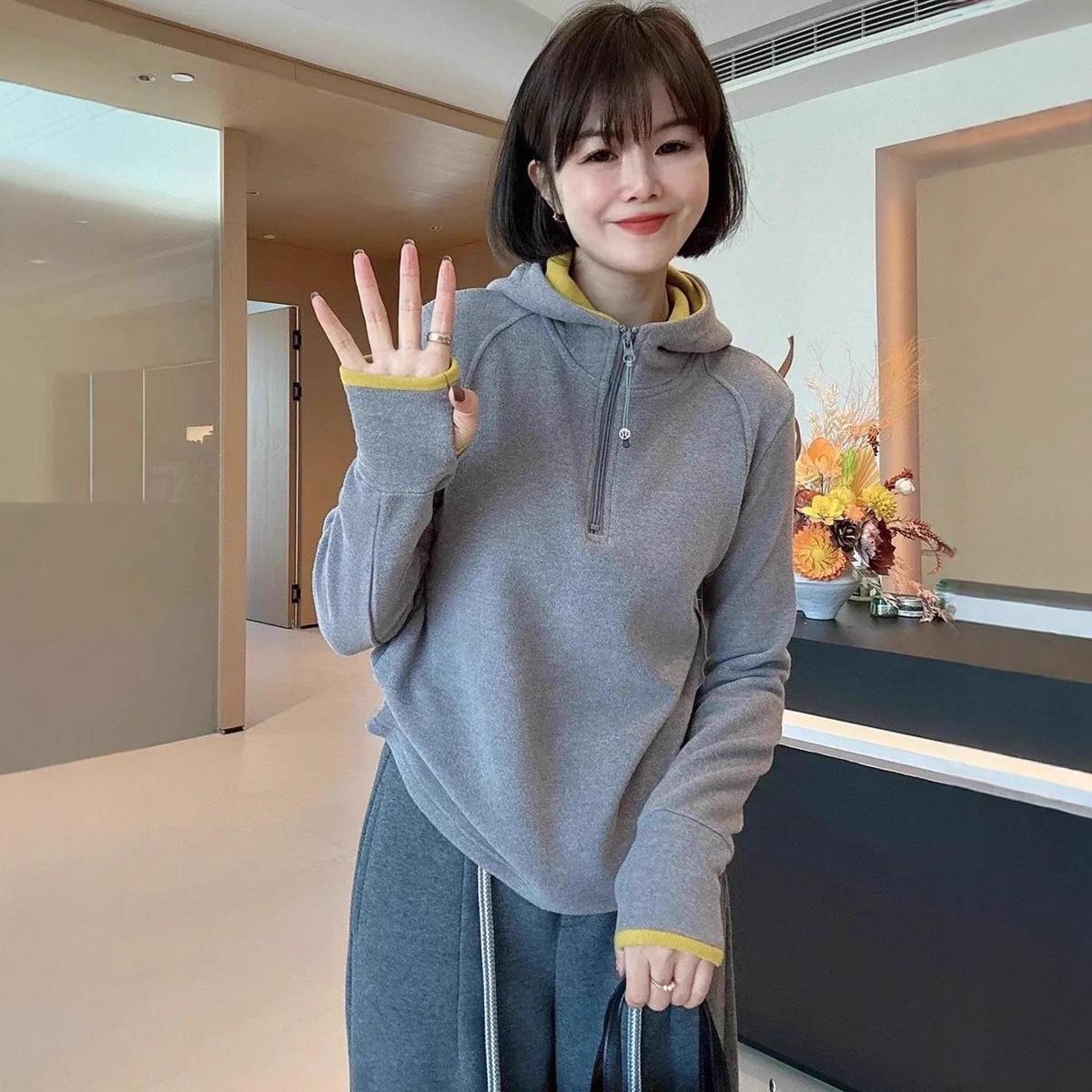 [German velvet 280g] Design sense contrasting color double-sided German velvet half zipper stacked bottoming shirt S