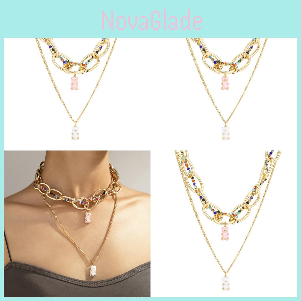 Fashionable Double Layer Bear Necklace Unique Alloy Jewelry Stylish Womens Accessory