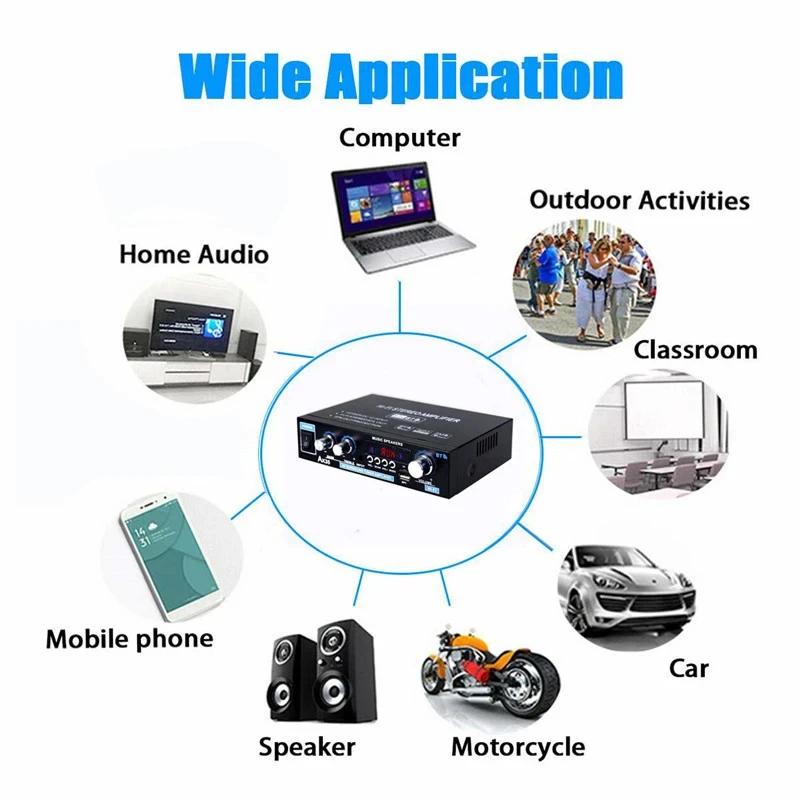 AK35 800W Bluetooth Amplifier 2 Channel Stereo HiFi Digital Display Multifunctional Music Amplifier For Car Classroom Home Audio