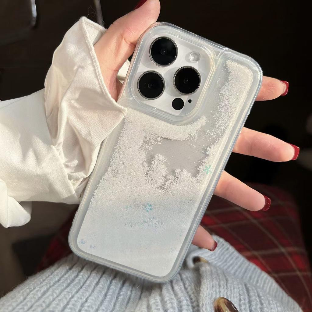 Snowflake Quicksand Shell Suitable for Apple 16 Mobile Phone Case IPhone 15 Protective Case 14 13 Transparent 12 Soft Border 11