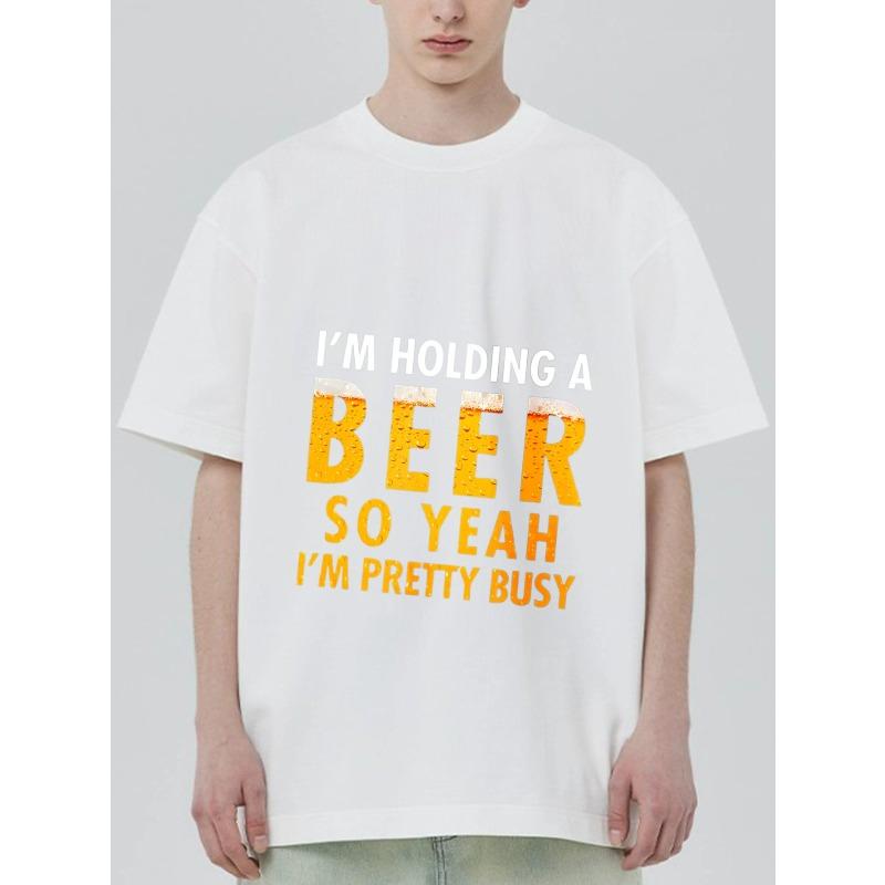 Black T Shirt with Beer Text Print for Casual Wear