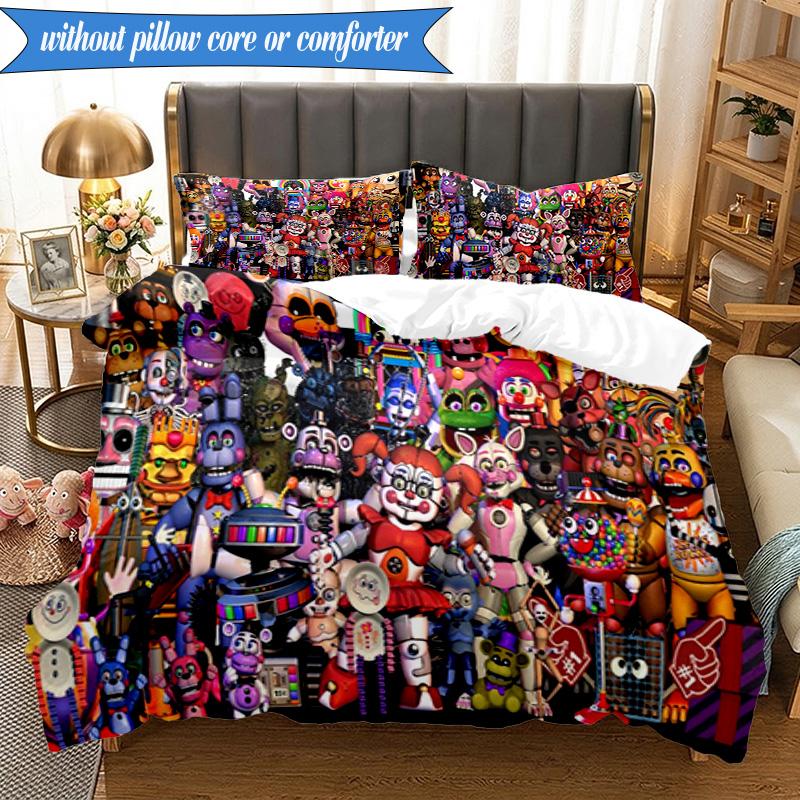 Collage di Personaggi Fnaf 3 Pezzi Gruppo Musicale K-pop Set Biancheria da Letto, Ideale per Camera da Letto, Dormitorio, Include Copripiumino E 2 Federe, Regali per Fan