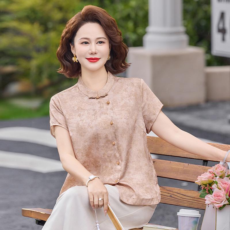 

Summer 2026 Chinese-Style Chiffon Blouse for Middle-Aged Women 3XL