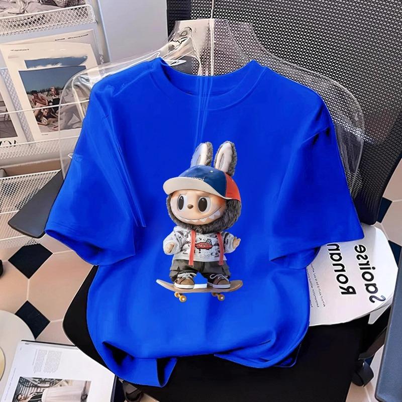 Футболка с принтом мультяшного эльфа-монстра Лабубу, летняя, мужская и женская, повседневная, с короткими рукавами, топ для мальчика и девочки 140