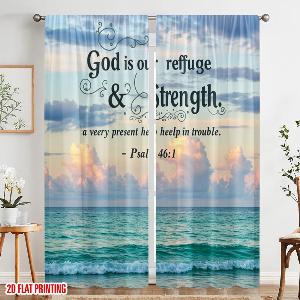 2pcs 2D Flat Printing Drapes God Refuge Strength Ocean Polyester Without Electricity Holiday Decorations for Holiday