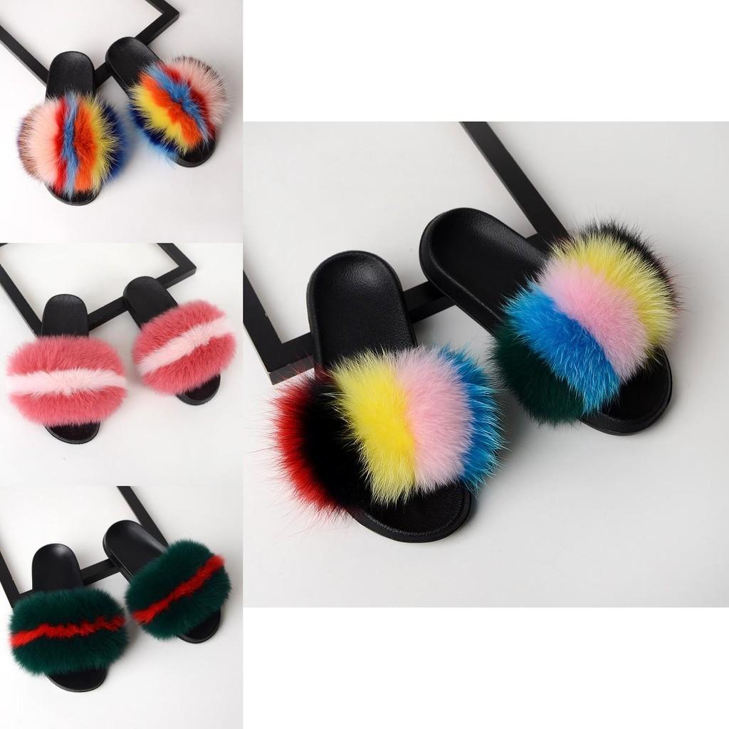 Interactive Women's Fluffy Fur Slippers Sandals Soft Lady Slides