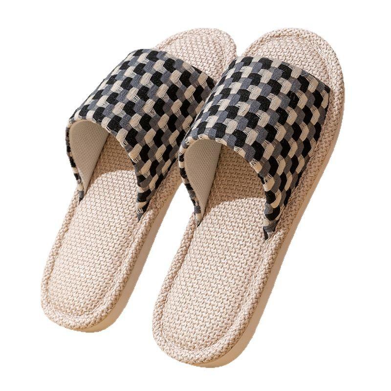 Linen Slippers Household Thick Bottom Straw Men and Women Cool Slippers Home Indoor Non-smelly Feet Non-slip Summer