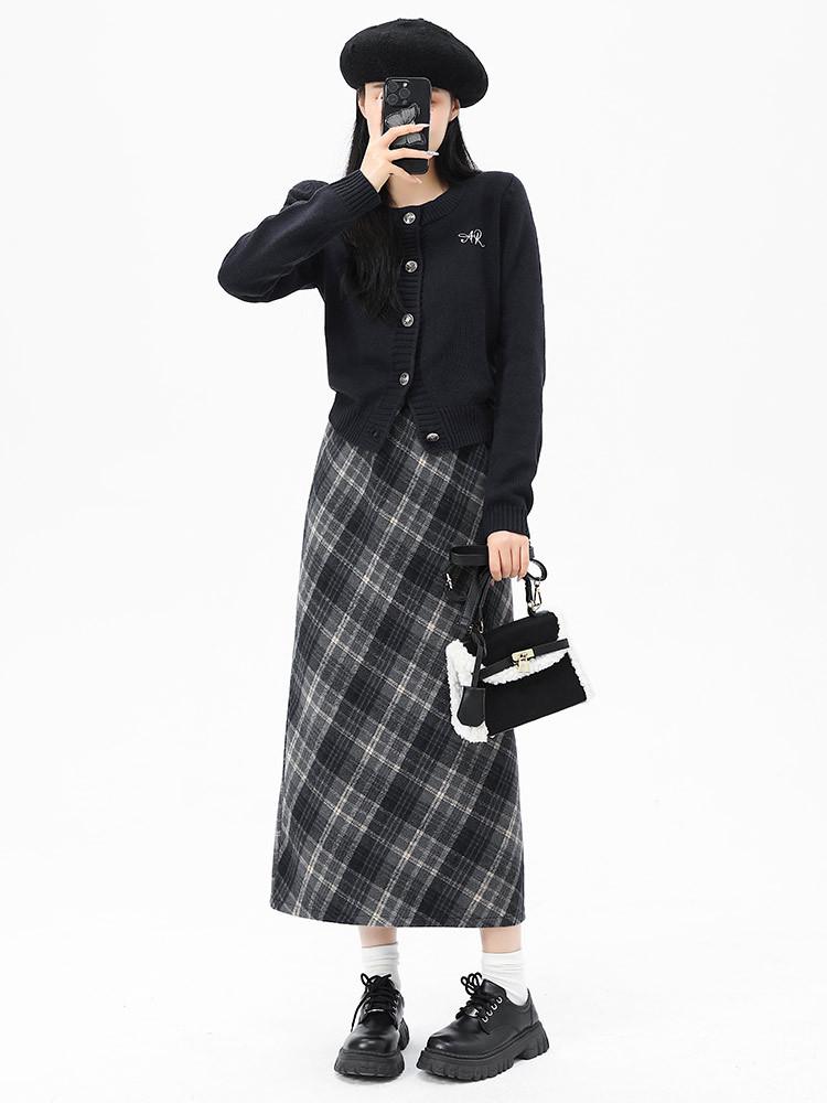 Women s Plaid Wool Midi Skirt - Slim-Fit A-line for Petites, Autumn/Winter 2025 S (for 80-95 kg)