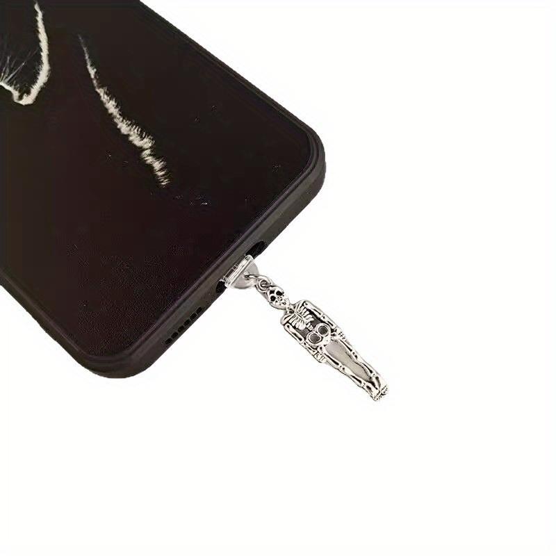 1 Stück Totenkopf-förmiger Handy-Staubschutzstecker, geeignet für iPhone/Typ-C, ausgefallenes Geschenk für Ladeanschluss