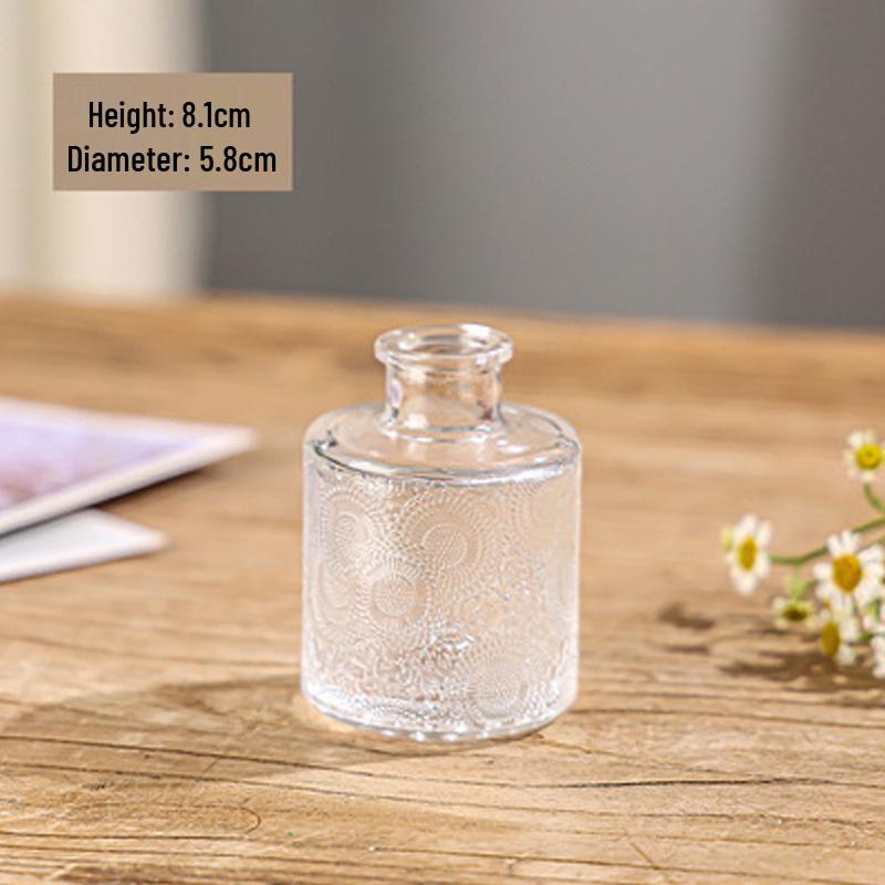 Retro Embossed Transparent Glass Vase: French-Inspired Luxury Home Decor for Living Room