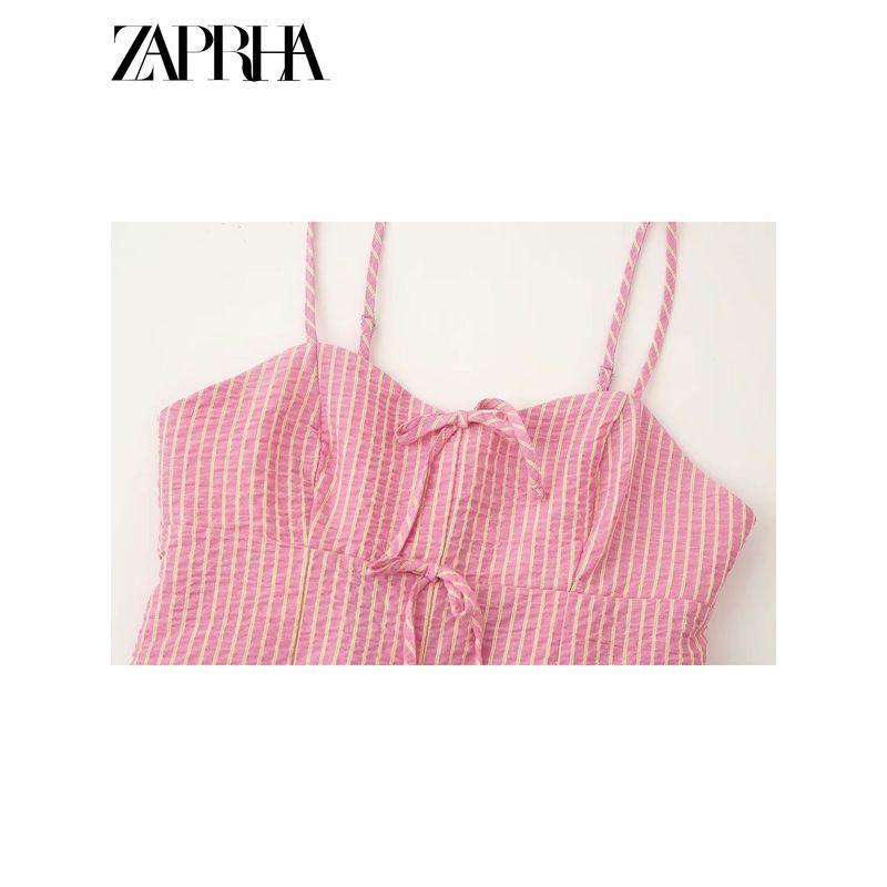 Zaprha2025 New Arrival French Sexy Sweet Sexy Bowknot Decoration Stripes V-neck Strap Tops Female 3564108