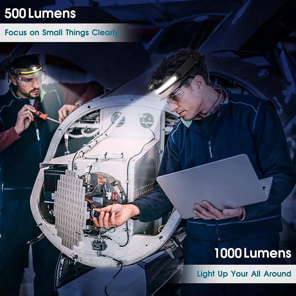 COB Induction Headlight Multi-mode Red Light Warning LED Outdoor Head Mounted Strong Light Running Headlight Camping Flashlight