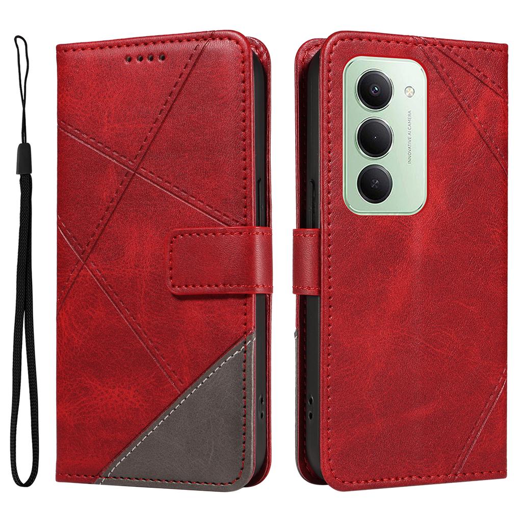 For Xiaomi Redmi 15 4G (EU) (171mm) Leather Case Geometric Line Design Wallet Phone Cover with Wrist Strap