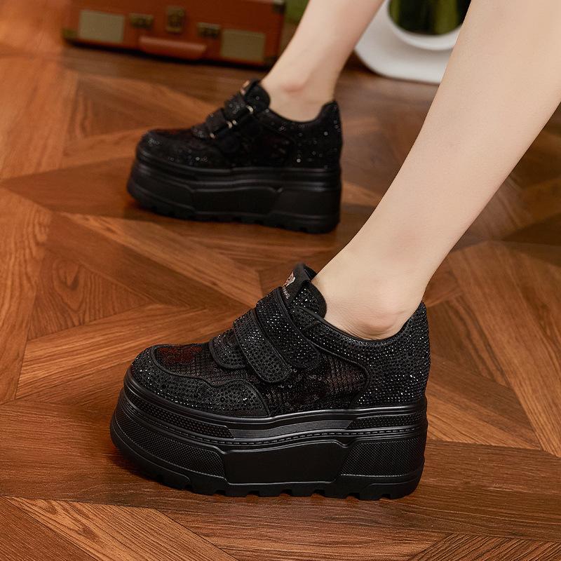 Fashion 10CM Women's Thick Heel Slip-On Shoes Spring Summer Style Breathable Mesh Upper Crystal Decorated Platform Sandals Comfortable