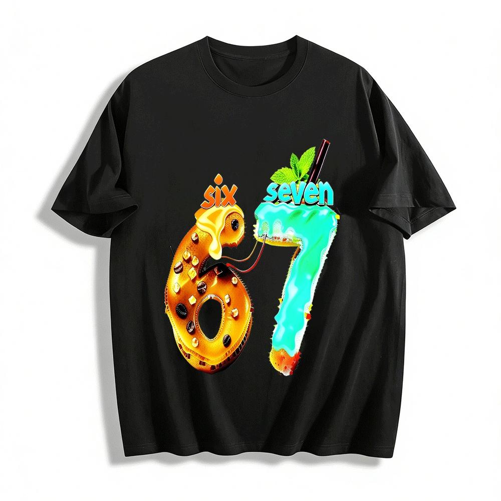 Fun Food Number 67 Graphic Print Casual Top Pure cotton T-shirt XXS
