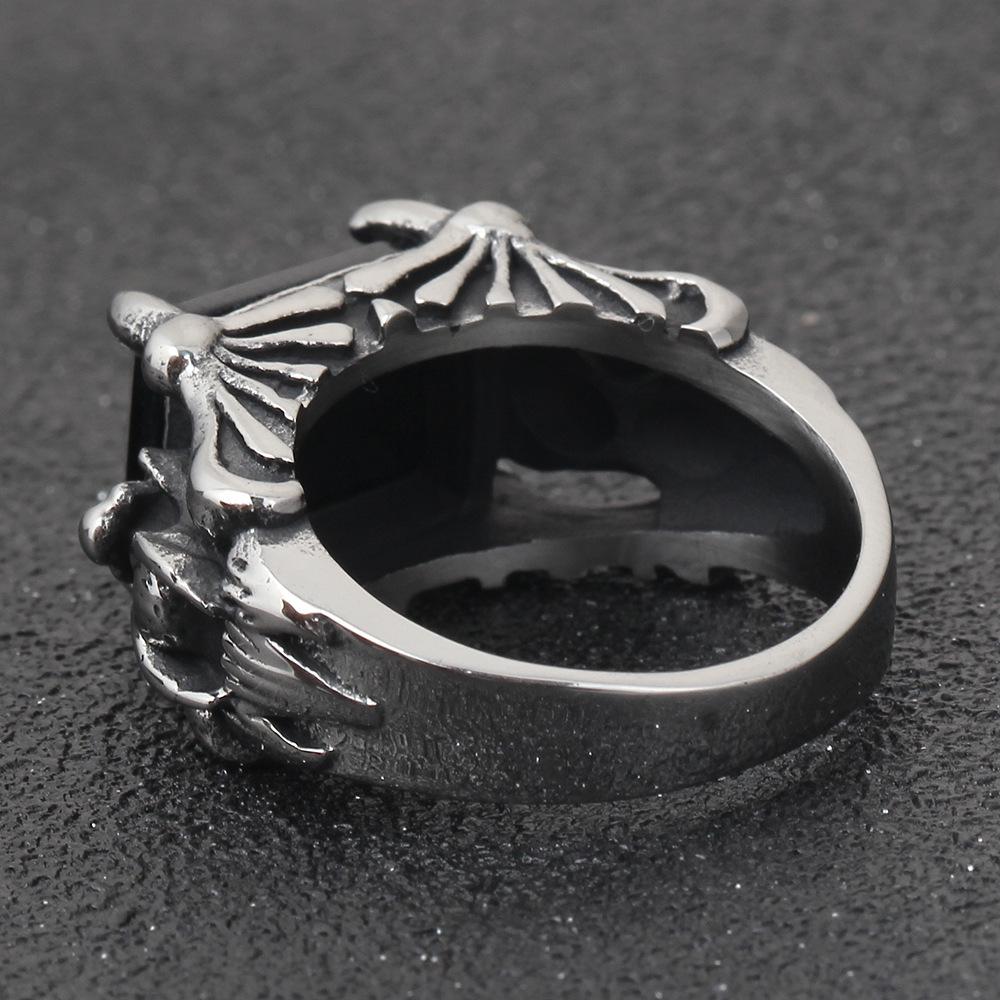 11MM Retro Dark Gothic Punk Ghost Rhinestone Stainless Steel Ring for Men