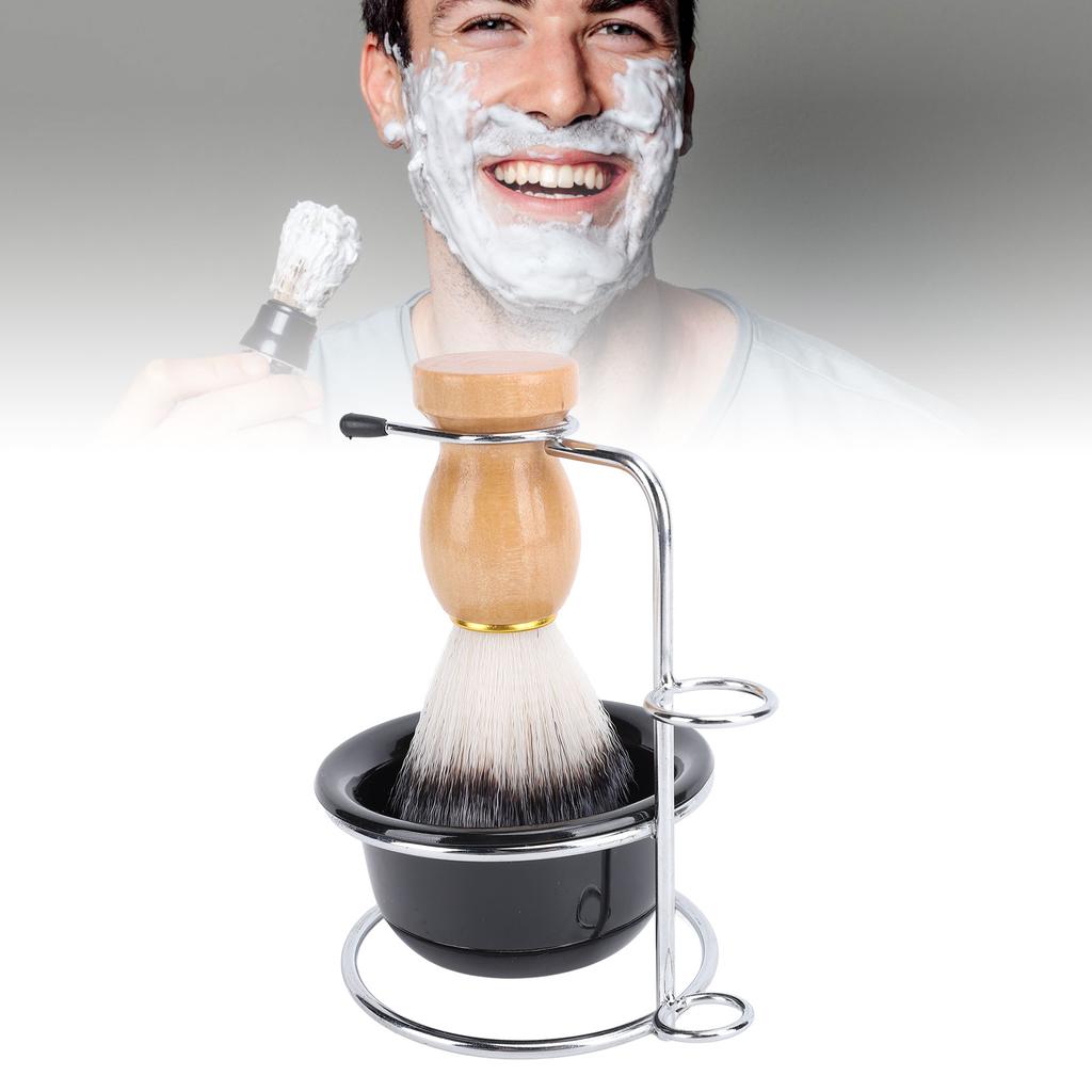 Ensemble de blaireau Kit de toilettage Moussage efficace Poils synthétiques Support en acier inoxydable Bol à raser Support pour hommes