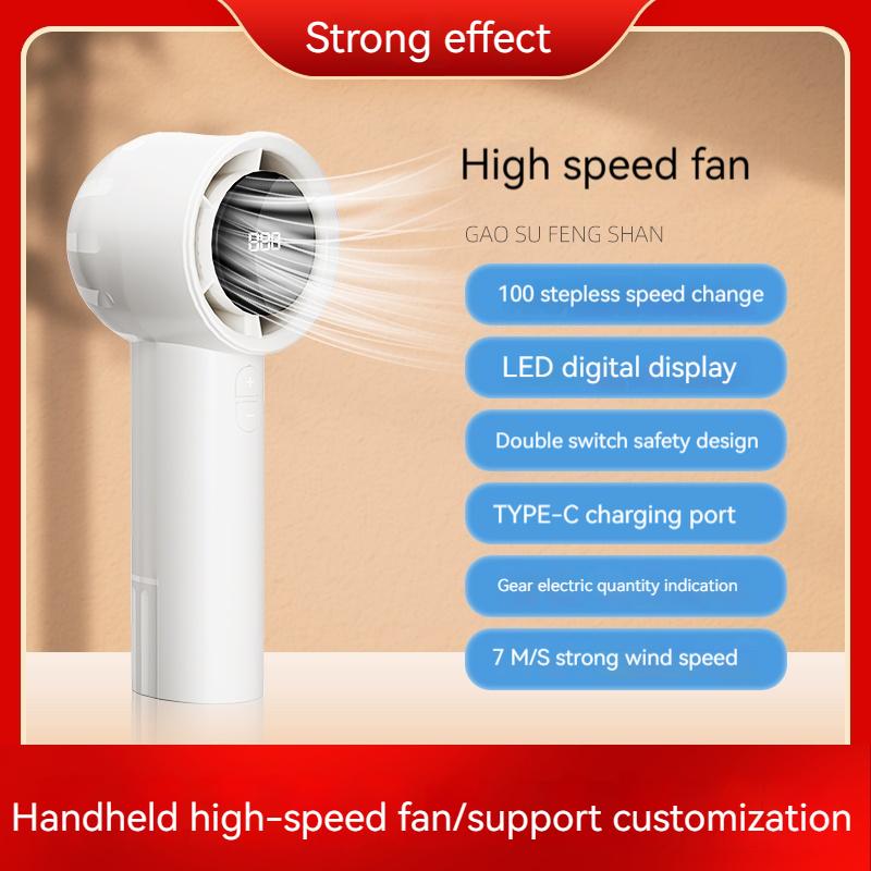 Turbo Handheld Fan 100 Speed 7m/s Strong Wind USB C Rechargeable 3000mAh Battery LED Display Portable Cooling Fan Outdoor Office