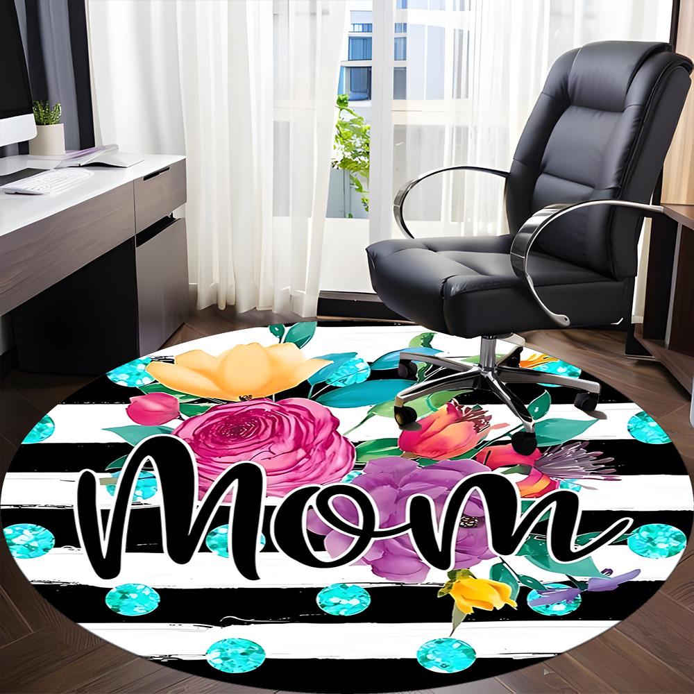 1pc Floral Mom Print Carpet for Office Non Slip, Round Carpet, Soft & Comfortable, Carpet for Office, Lightweight Round Floor Mat