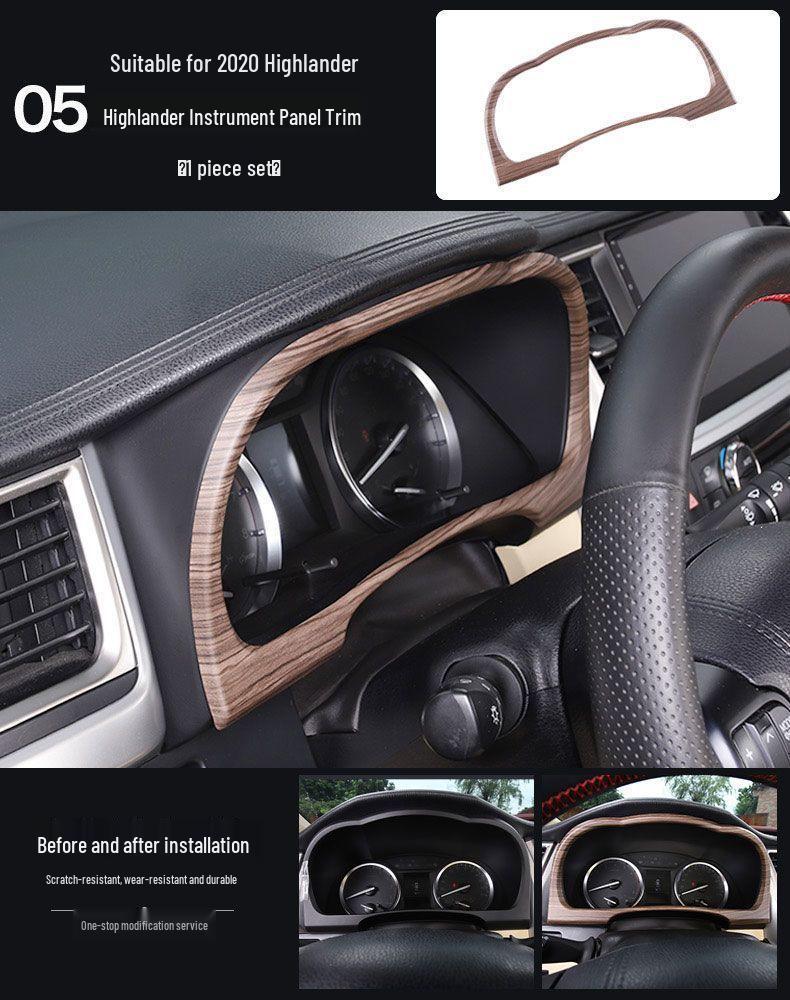 Compatible with 15-20 Highlander Center Console Gear Shift Panel & Cup Holder, Wood Grain Finish.