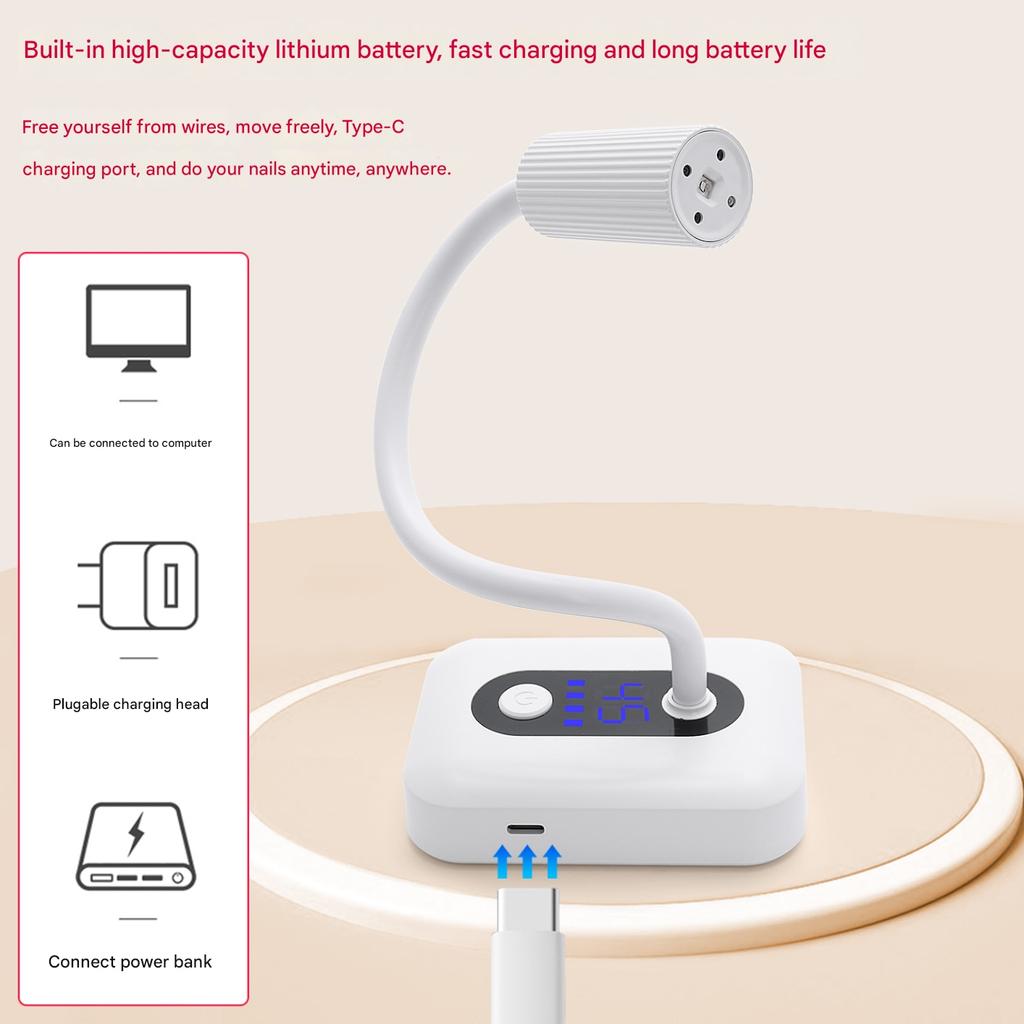 Portable UV LED Nail Lamp, Flexible Design, 2 Timer Settings, White