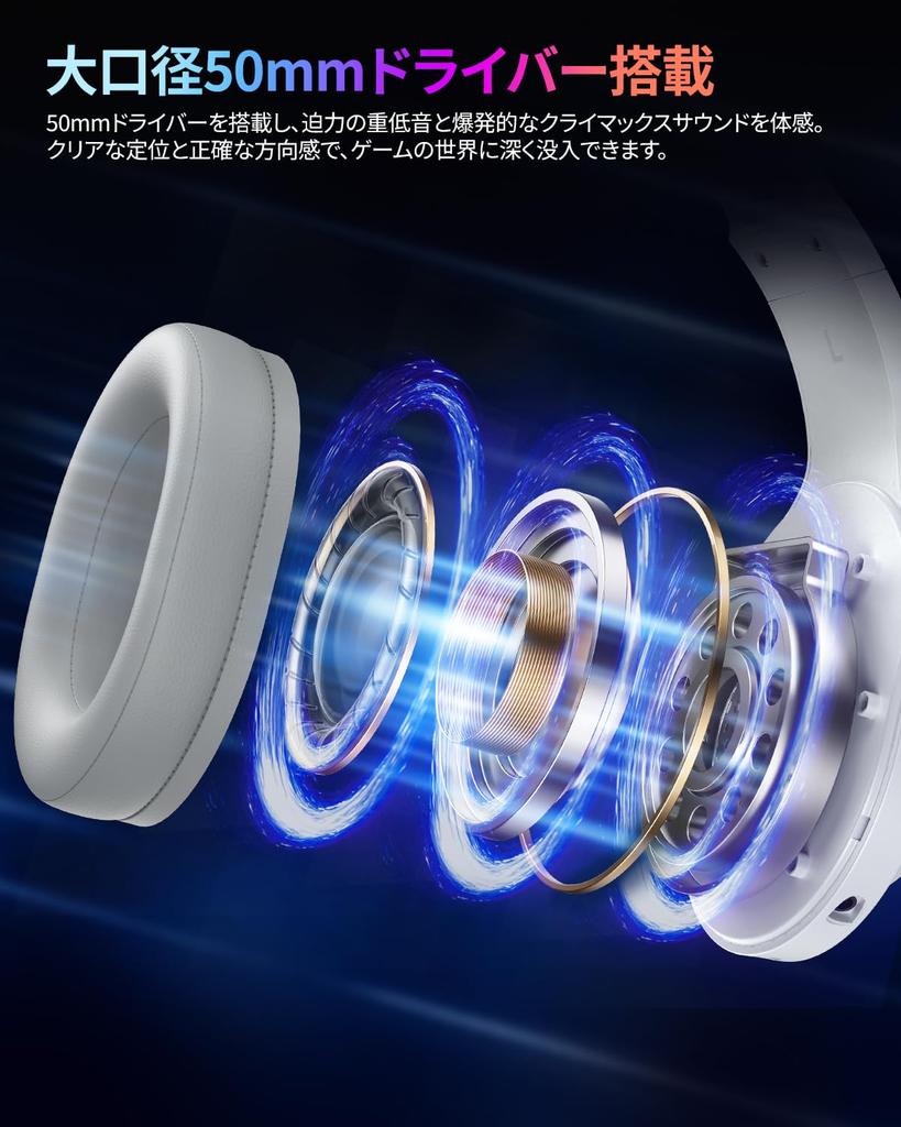 QCY Heroad V200 Gaming Surround 50mm USB with Low Up to 220 Hours of RGB Compatible with and White Headset, 7.1ch Sound, Drivers, 2.4GHz/Bluetooth