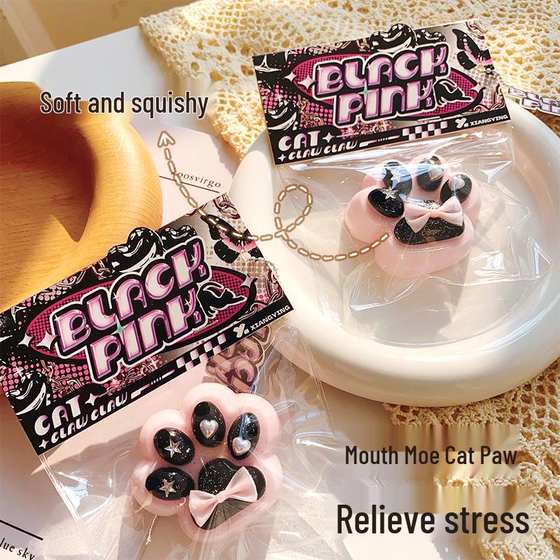 Jouet Anti-Stress à Presser Patte de Chat Rose & Noir - Doux, Décompression Type Boue, Article Blind Bag