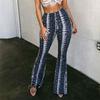 Boho Summer Women's Stretch Bell Bottom Trousers Slim Printed Flared Pants High Waist Long Pants