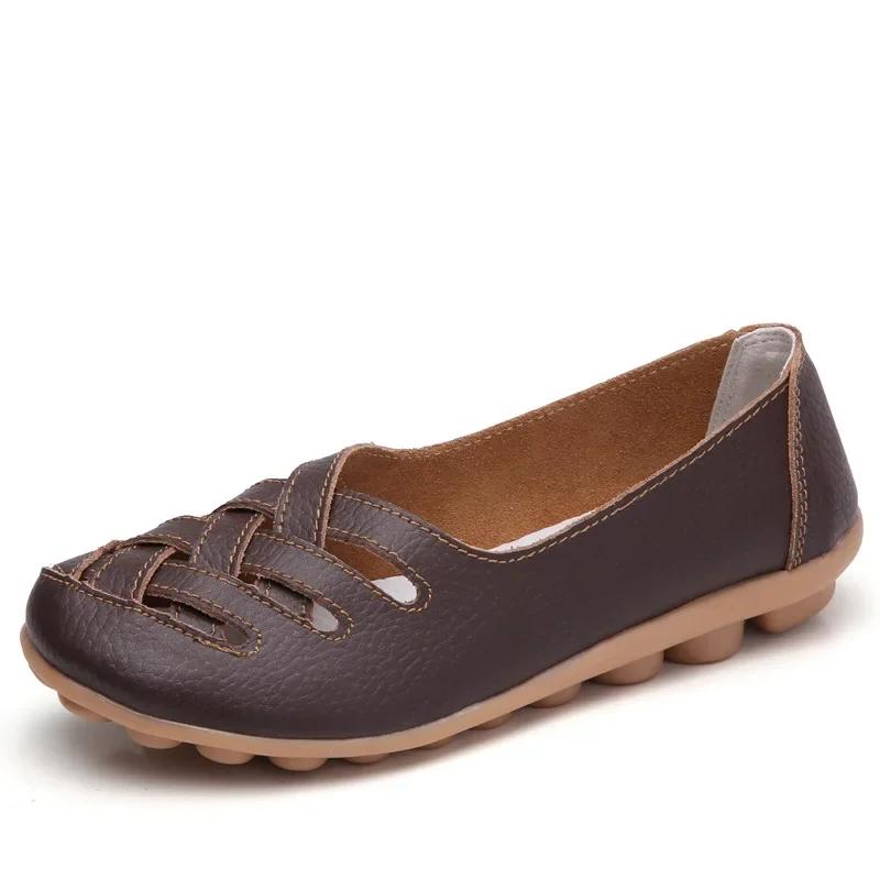 Модная женская обувь Летняя повседневная обувь из кожи без застежек Женские мокасины — фото 9