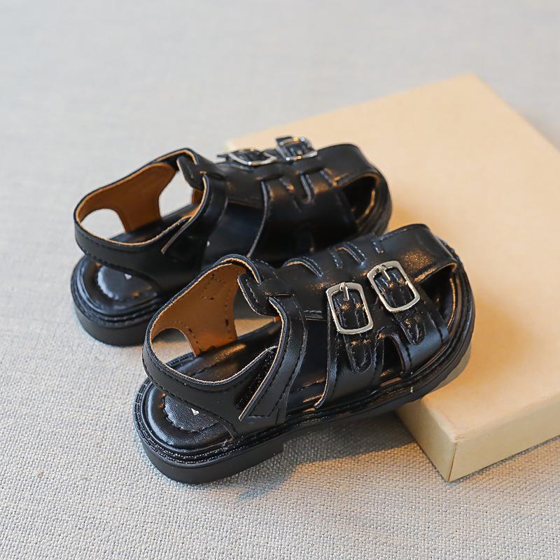 Boys Covered Toes Children Cute Retro British Style Wild School Shoes Flat Non-slip Kids Fashion 2024 Summer Sandals Hook & Loop