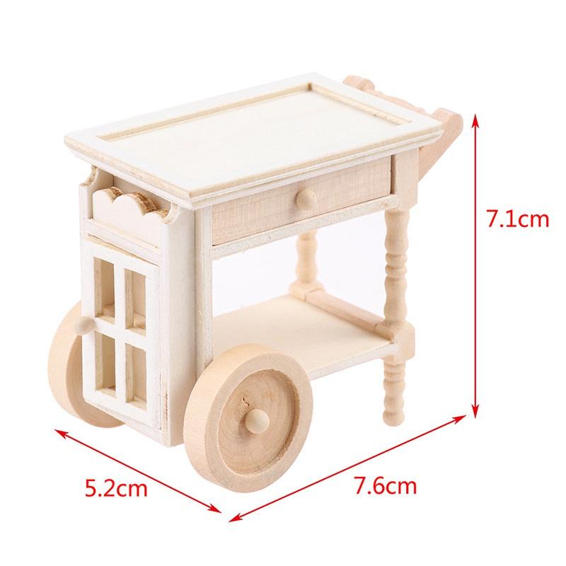 Trolley Dining Cart Kitchen Wooden Furniture Miniature Dollhouse Doll Decor Toy Two Layers