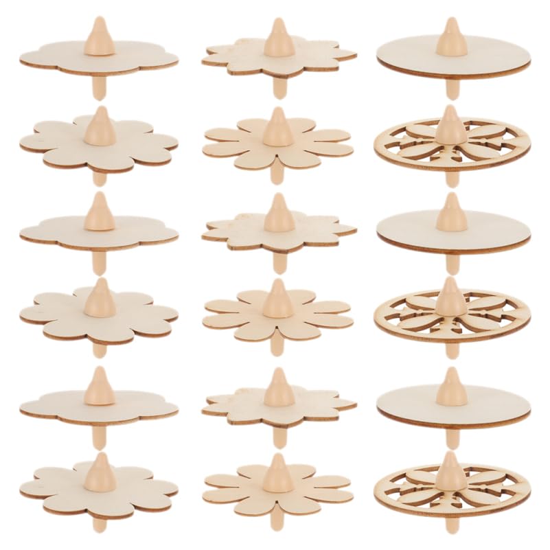 iplusmile Wooden Gyro Tops for Traditional and Unfinished Tops 18-Piece Top, Paintable, Educational, Cute, Hand-Cranked Kids, Play, Games,