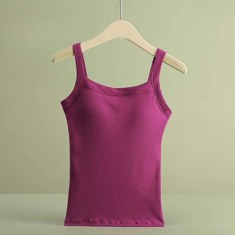 

Жилет на бретелях, женский, внутренний с подушкой для груди, интегрированный дизайн, вязаный квадратный вырез и красивая спинка, нижнее белье для ношения на улице 2XL розы красного