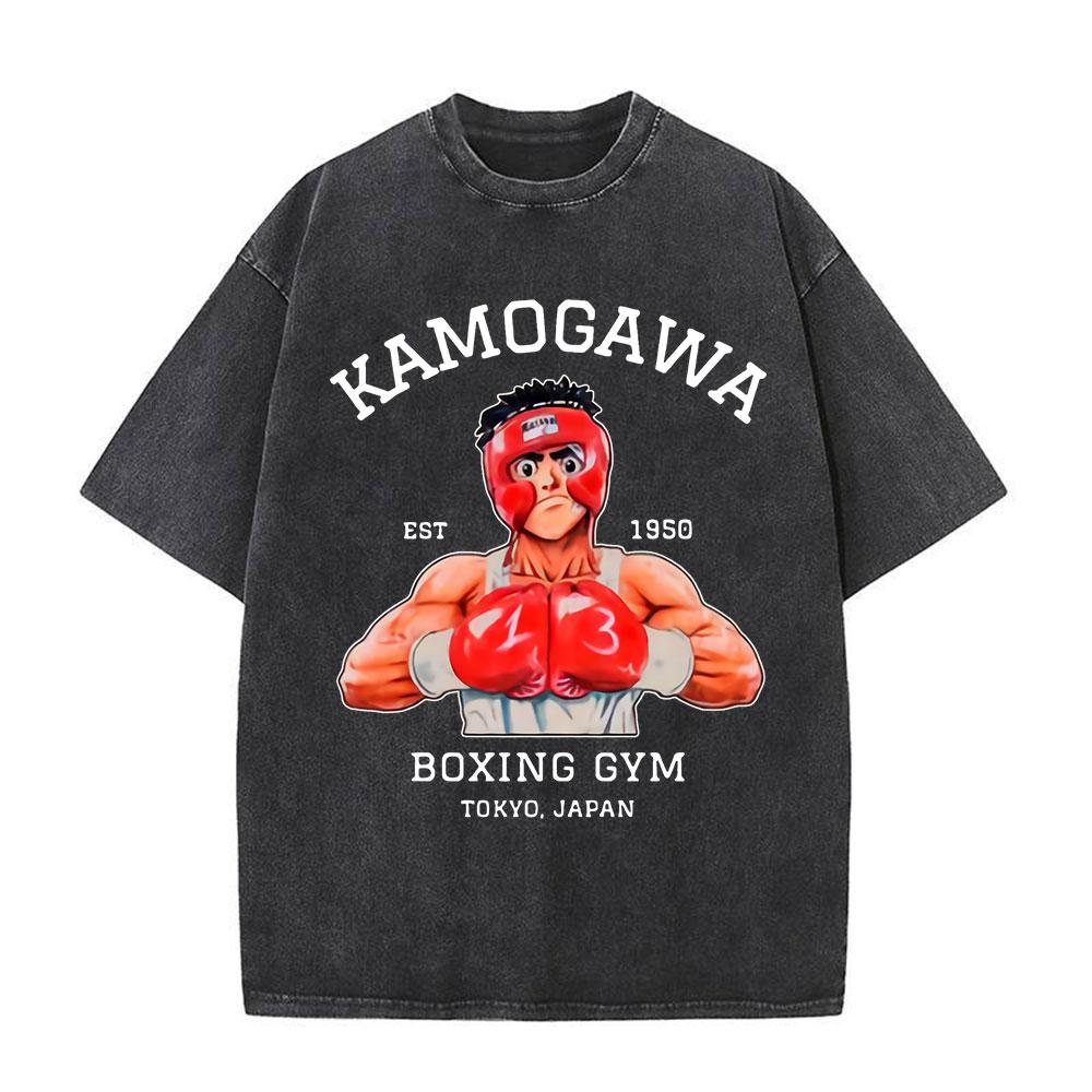 Anime Hajime No Ippo Siłownia Bokserska Kamogawa Koszulki Washed Makunouchi Takamura KGB Koszulki Odzież Męska Codzienna Bawełniana Koszulka