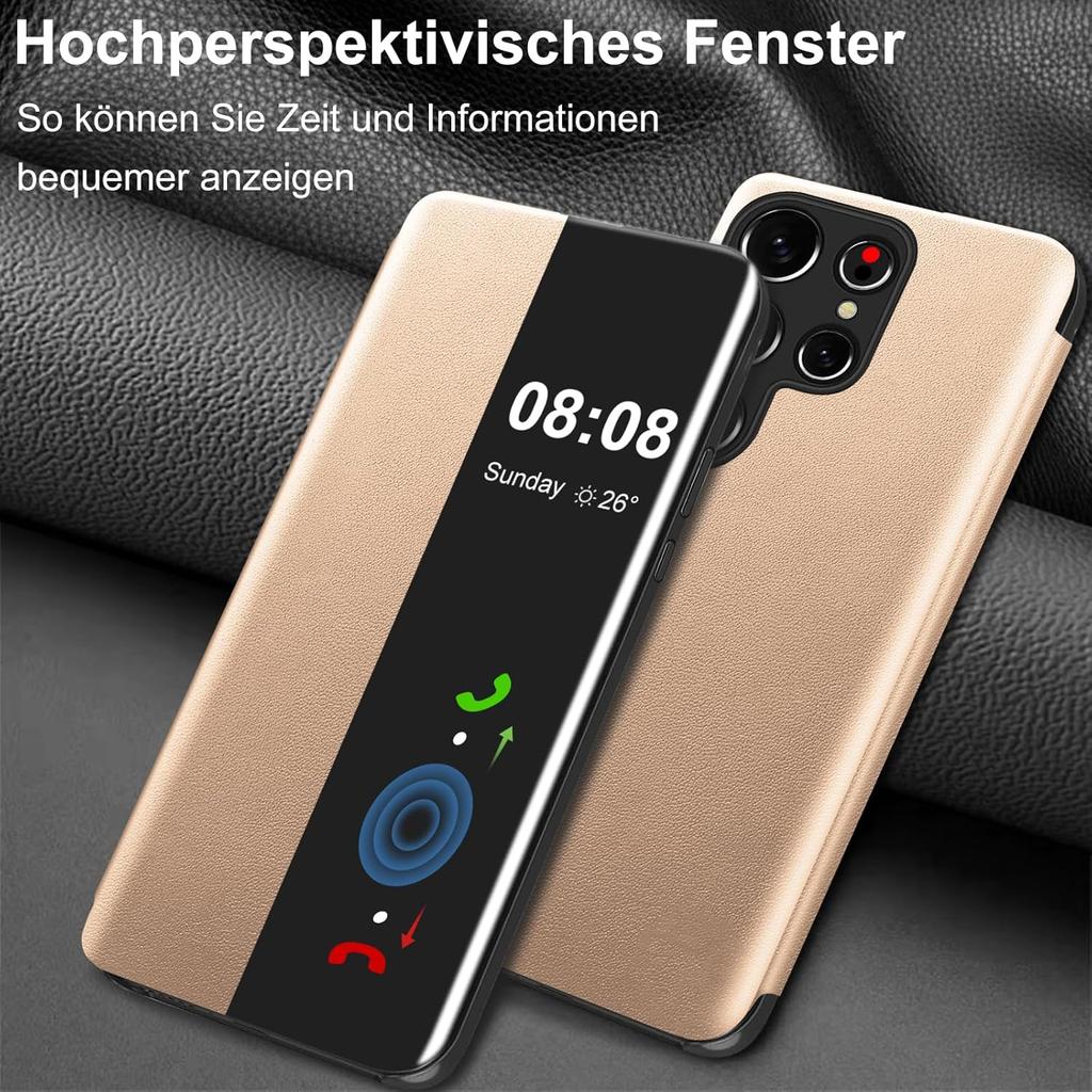 for Samsung Galaxy S23 Ultra Case Flip Leather Cover Clear S-View, for Samsung Galaxy S23 Ultra Phone Case Smart Window Hard Flip Shockproof
