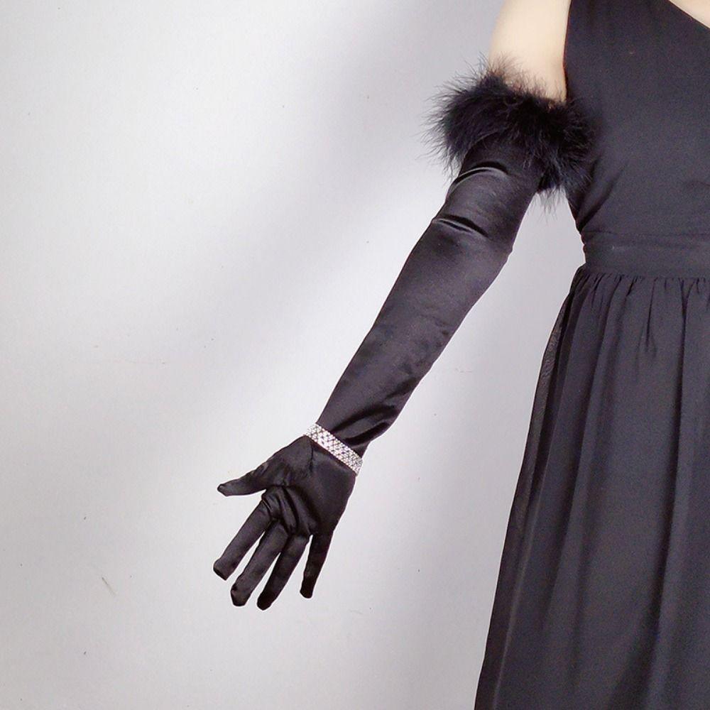 Elegant Women's Long Fluffy Gloves Satin Vintage Women's Long Mittens Comfortable Flexible Women Cosplay Gloves