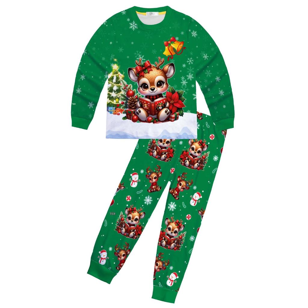 New Arrival Christmas Reindeer Print Pajama Set - Long Sleeve Top & Pants
