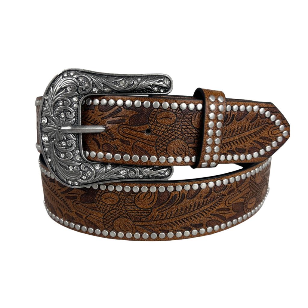Western Denim Belt Buckle Sculpted Rhinestones Inlaid Vintage Embossed Rivets Punk Belt Simple Versatile Belt